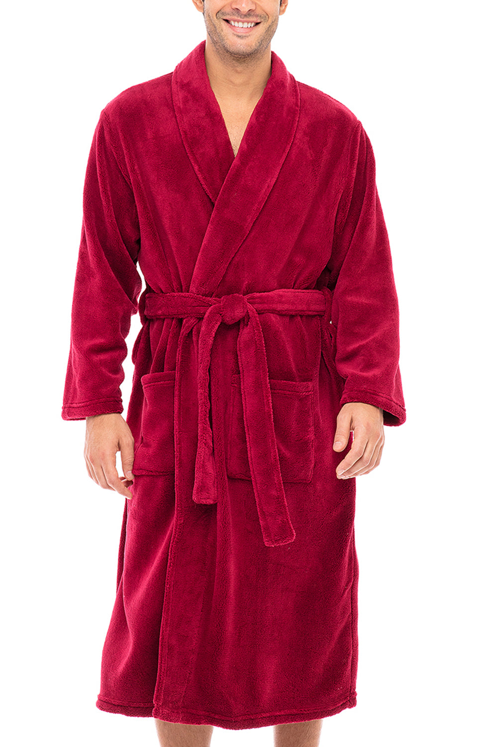 Men's Burgundy Classic Winter Robe, Plush Fleece Bathrobe