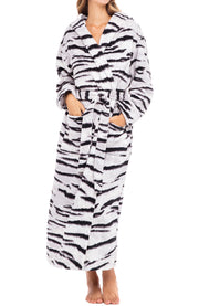 White Tiger Plush Fleece Robe for Women, Long Hooded Bathrobe with Hood, Plus Size