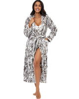 Marbled Mist Plush Fleece Robe for Women, Long Hooded Bathrobe with Hood, Plus Size