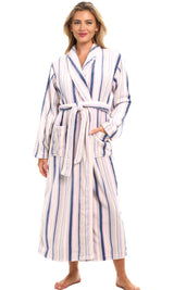 Striped Lavender Plush Striped Robe for Women, Long Fleece Plaid Winter Bath Robe, Plus Size