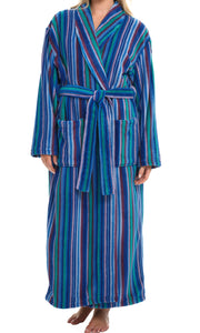 The Blues Striped Plush Striped Robe for Women, Long Fleece Plaid Winter Bath Robe, Plus Size