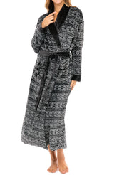 Moroccan Pattern Plush Striped Robe for Women, Long Fleece Plaid Winter Bath Robe, Plus Size