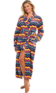 Psychedelic Chevron Fusion Plush Striped Robe for Women, Long Fleece Plaid Winter Bath Robe, Plus Size