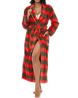 Autumn Harvest Plaid Plush Striped Robe for Women, Long Fleece Plaid Winter Bath Robe, Plus Size