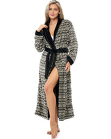 Savanna Rhythm Plush Striped Robe for Women, Long Fleece Plaid Winter Bath Robe, Plus Size