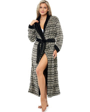 Savanna Rhythm Plush Striped Robe for Women, Long Fleece Plaid Winter Bath Robe, Plus Size