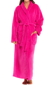 Fuchsia Plush Striped Robe for Women, Long Fleece Plaid Winter Bath Robe, Plus Size