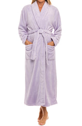 Lavender Plush Striped Robe for Women, Long Fleece Plaid Winter Bath Robe, Plus Size
