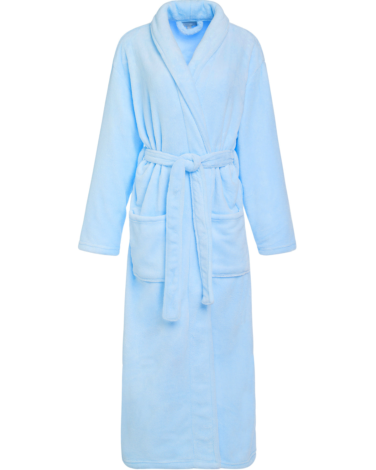 Light Blue Plush Striped Robe for Women, Long Fleece Plaid Winter Bath Robe, Plus Size