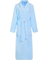 Light Blue Plush Striped Robe for Women, Long Fleece Plaid Winter Bath Robe, Plus Size