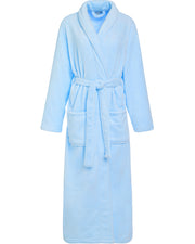 Light Blue Plush Striped Robe for Women, Long Fleece Plaid Winter Bath Robe, Plus Size