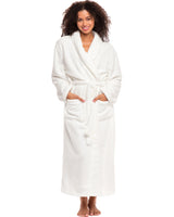 White Plush Striped Robe for Women, Long Fleece Plaid Winter Bath Robe, Plus Size