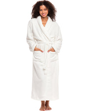 White Plush Striped Robe for Women, Long Fleece Plaid Winter Bath Robe, Plus Size