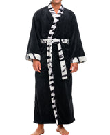 Mens White Tiger Print Accent Kimono Robe, Japanese Robe for Men
