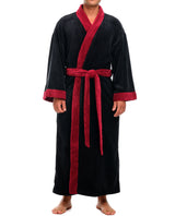 Mens Black with Burgundy Kimono Robe, Japanese Robe for Men