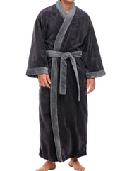 Mens Gray on Gray Kimono Robe, Japanese Robe for Men