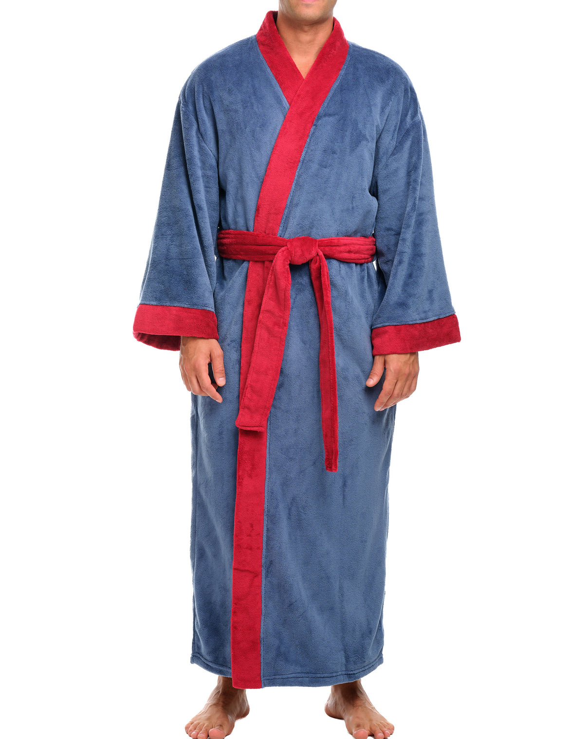 Mens Faded Blue & Burgundy Kimono Robe, Japanese Robe for Men