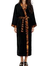 Womens Black with Tiger Print Accents Kimono Robe, Robe for Women