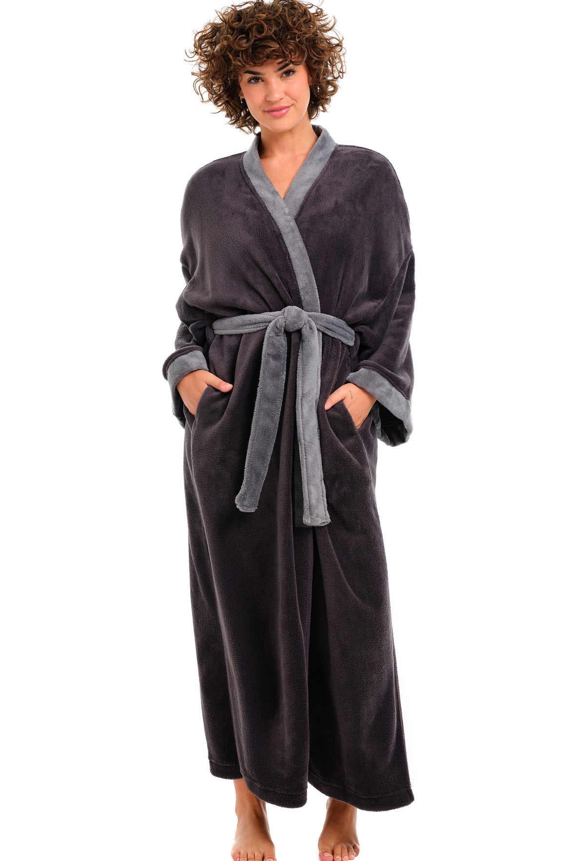 Womens Graphite Gray with Steel Gray Kimono Robe, Robe for Women