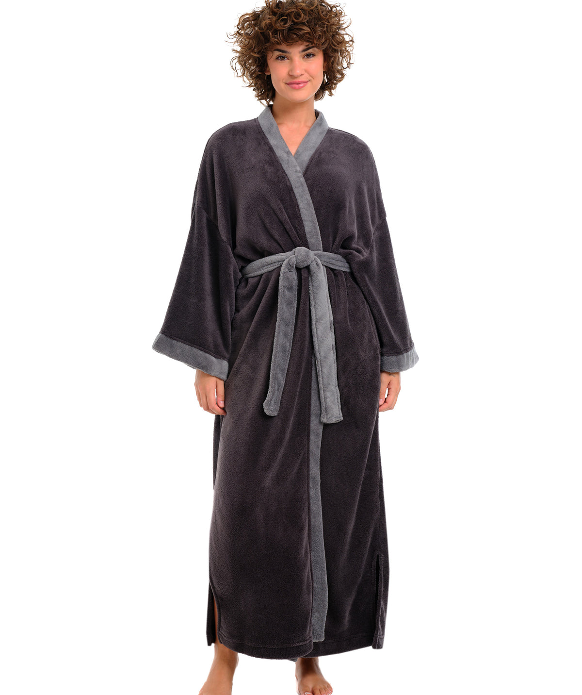 Womens Graphite Gray with Steel Gray Kimono Robe, Robe for Women