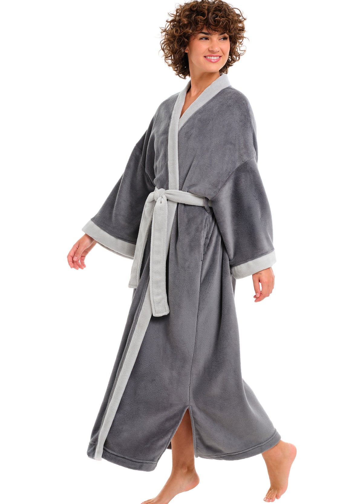Womens Steel Gray with Light Gray Kimono Robe, Robe for Women