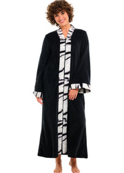 Womens Black with White Tiger Print Accents Zip Up Kimono Robe, Japanese Robe for Women