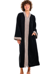 Womens Black with Sandstone Zip Up Kimono Robe, Japanese Robe for Women