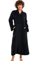 Womens Black Zip Up Kimono Robe, Japanese Robe for Women