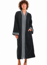 Womens Graphite Gray with Steel Gray Zip Up Kimono Robe, Japanese Robe for Women