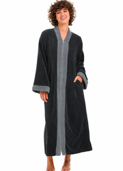 Womens Graphite Gray with Steel Gray Zip Up Kimono Robe, Japanese Robe for Women