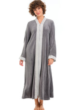 Womens Steel Gray with Light Gray Zip Up Kimono Robe, Japanese Robe for Women