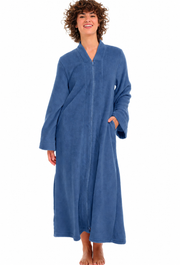 Womens Muted Navy Blue Zip Up Kimono Robe, Japanese Robe for Women