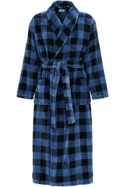 Men's Blue Buffalo Check Plaid Ultra Plush Fleece Robe, Big and Tall Winter Bathrobe