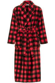 Men's Red Black Buffalo Check Plaid Ultra Plush Fleece Robe, Big and Tall Winter Bathrobe