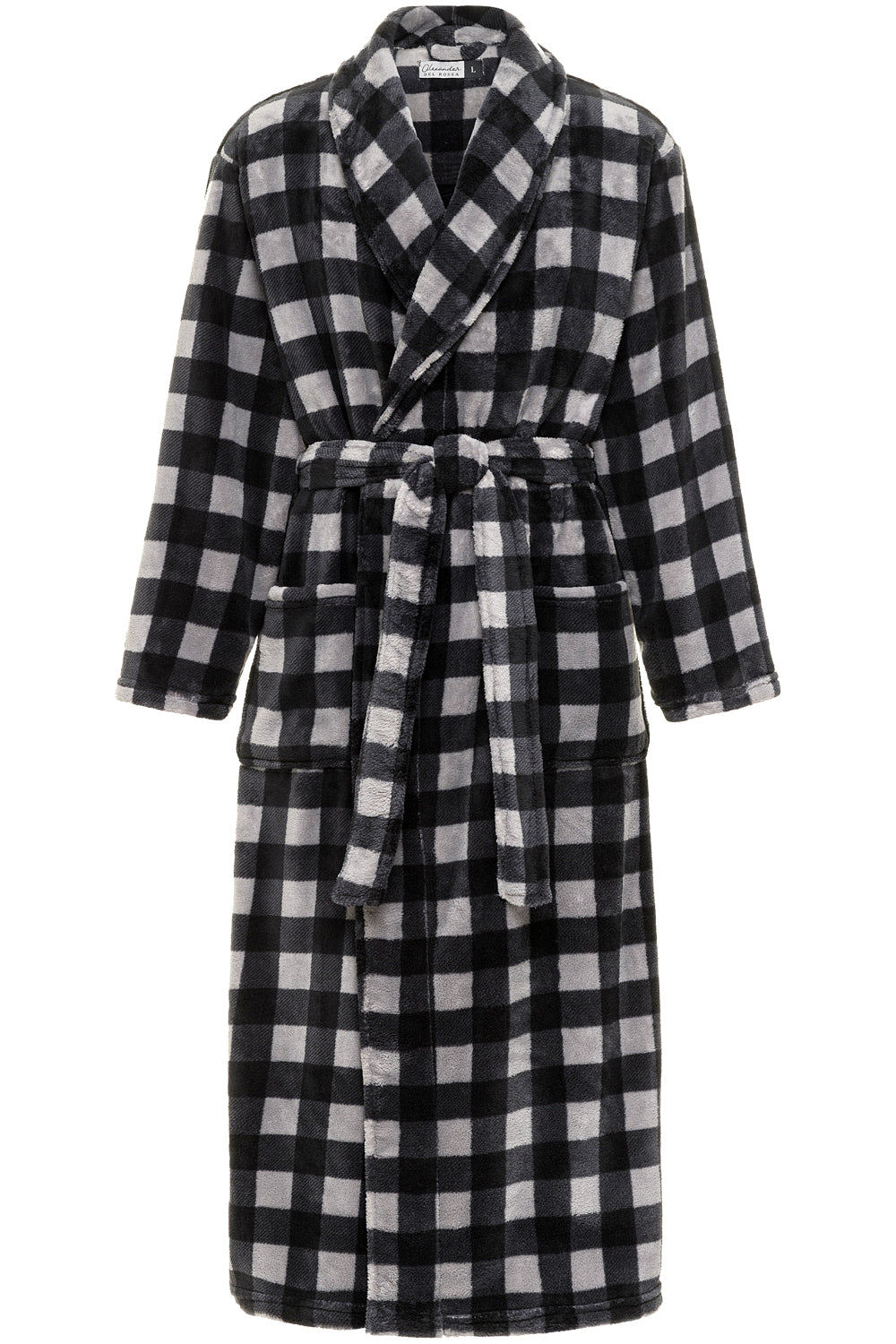 Men's Gray Buffalo Check Ultra Plush Fleece Robe, Big and Tall Winter Bathrobe