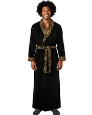 Men's Black with Leopard Print Ultra Plush Fleece Robe, Big and Tall Winter Bathrobe