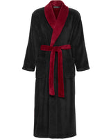 Men's Black with Burgundy Ultra Plush Fleece Robe, Big and Tall Winter Bathrobe