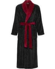 Men's Black with Burgundy Ultra Plush Fleece Robe, Big and Tall Winter Bathrobe