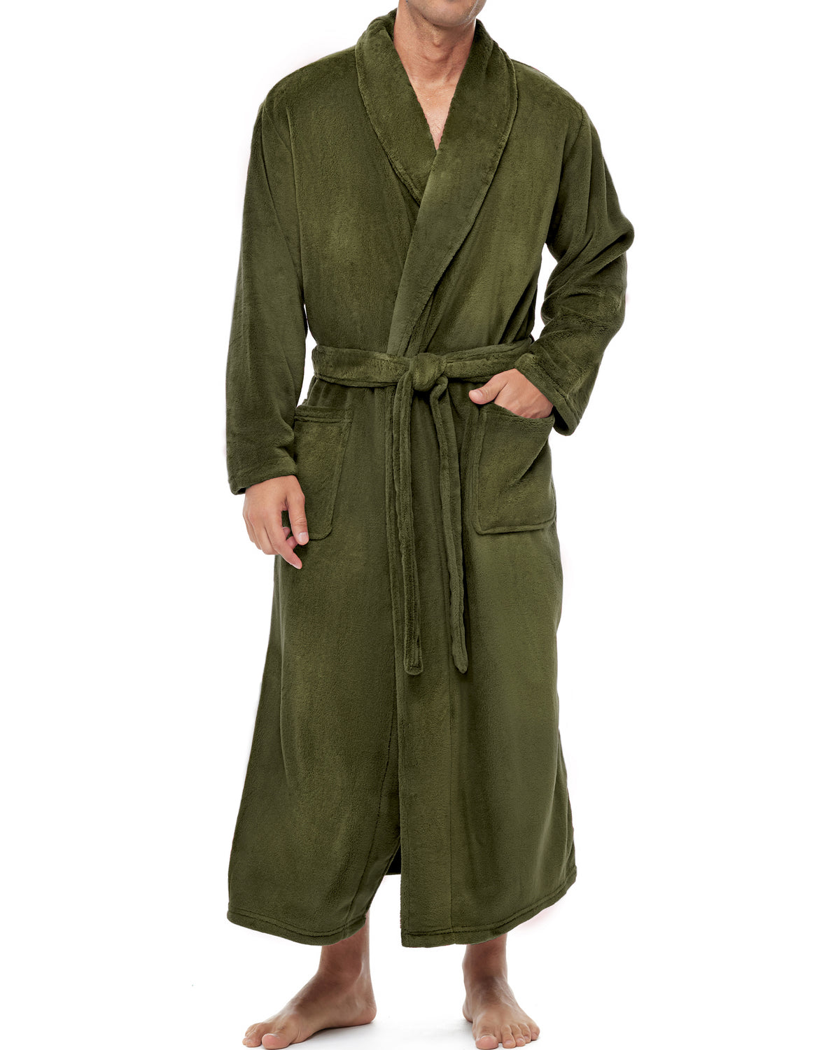 Men's Army Green Ultra Plush Fleece Robe, Big and Tall Winter Bathrobe