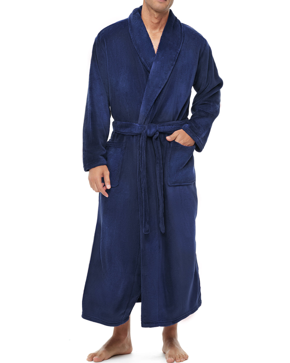 Men's Navy Blue Ultra Plush Fleece Robe, Big and Tall Winter Bathrobe