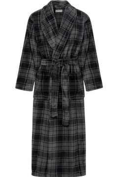 Men's Gray Plaid Ultra Plush Fleece Robe, Big and Tall Winter Bathrobe