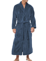 Men's Muted Navy Blue Ultra Plush Fleece Robe, Big and Tall Winter Bathrobe