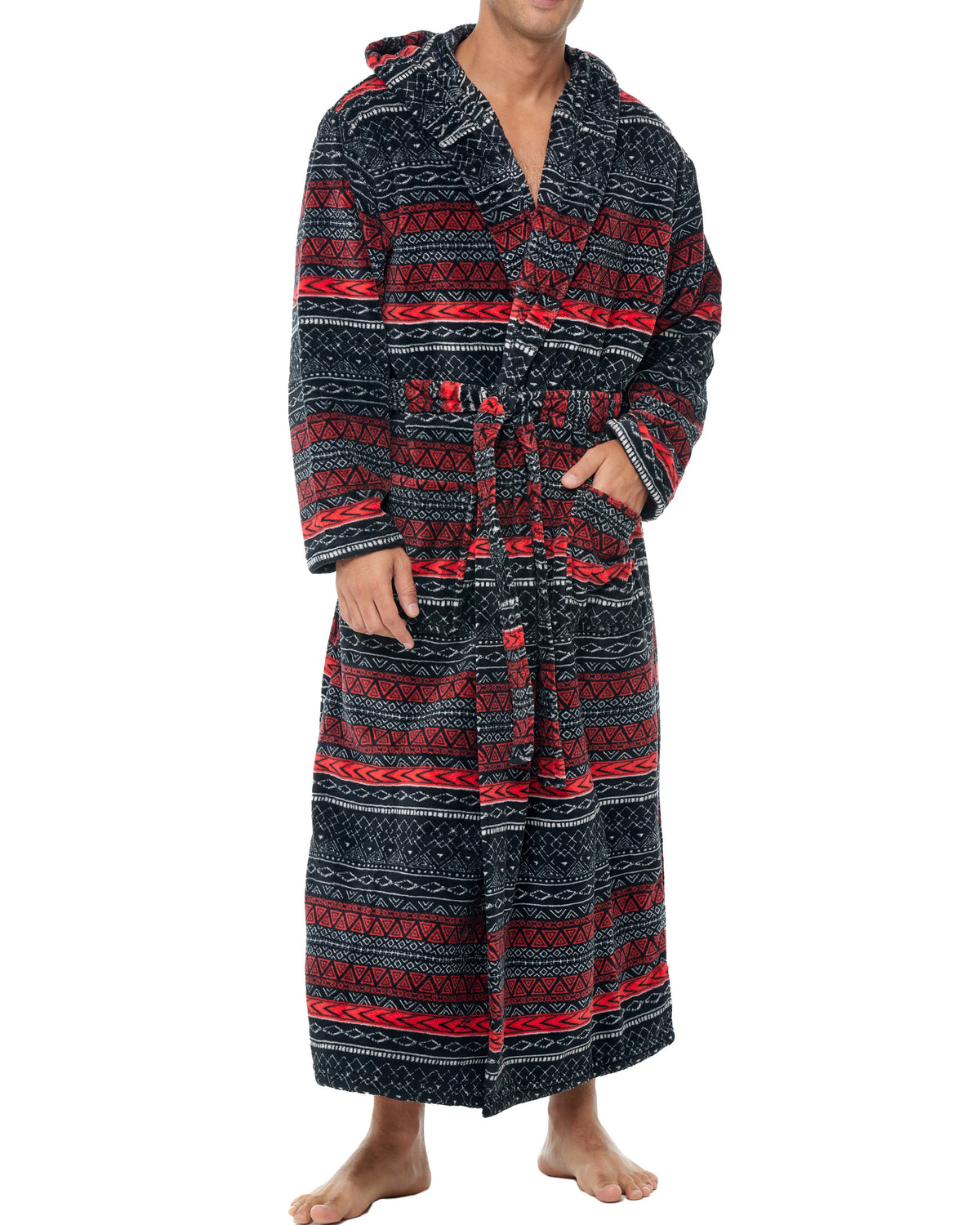 Men's Savannah Fusion Plush Fleece Hooded Bathrobe, Full Length Long Warm Lounge Robe with Hood