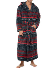 Men's Savannah Fusion Plush Fleece Hooded Bathrobe, Full Length Long Warm Lounge Robe with Hood