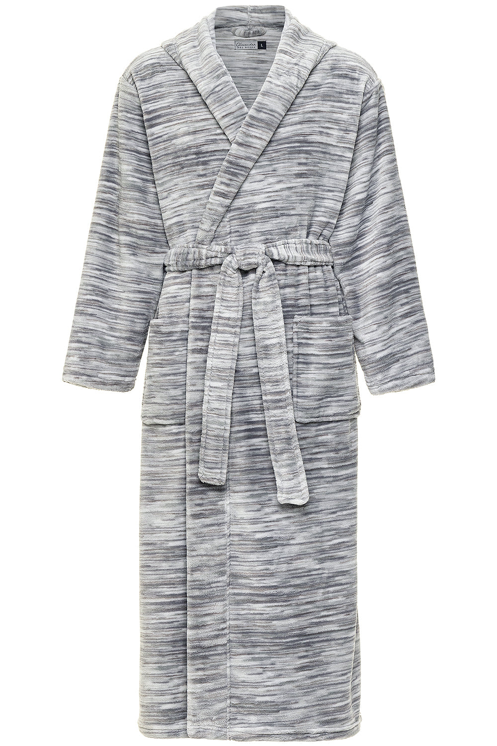Men's Light Heathered Gray Plush Fleece Hooded Bathrobe, Full Length Long Warm Lounge Robe with Hood