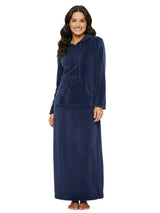Women's Navy Blue Plush Sweatshirt Robe with Pockets, Long Hooded Fleece Duster Kaftan