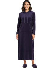 Women's Purple Plush Sweatshirt Robe with Pockets, Long Hooded Fleece Duster Kaftan