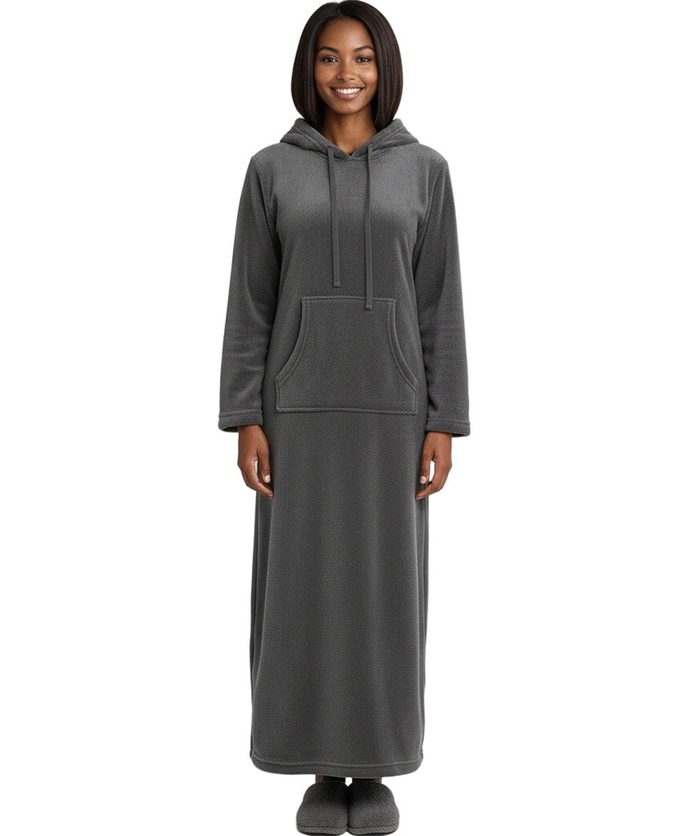 Women's Steel Gray Plush Sweatshirt Robe with Pockets, Long Hooded Fleece Duster Kaftan
