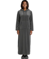 Women's Steel Gray Plush Sweatshirt Robe with Pockets, Long Hooded Fleece Duster Kaftan
