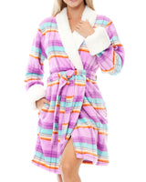 Women's Pastel Plaid Classic Plush Robe, Short Fleece Bathrobe Solids